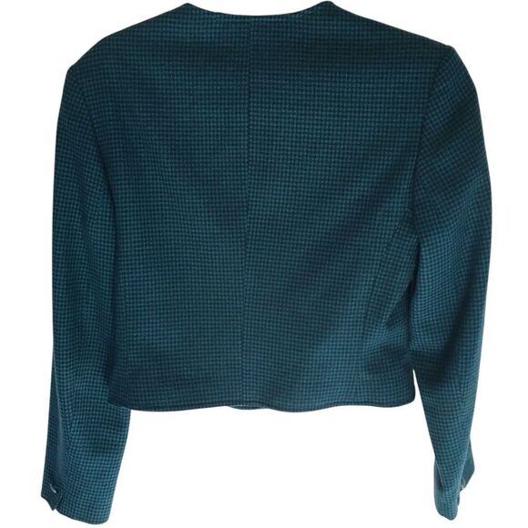Vintage Pendleton Teal Houndstooth Wool Cropped Academic Blazer 4 - Picture 2 of 7
